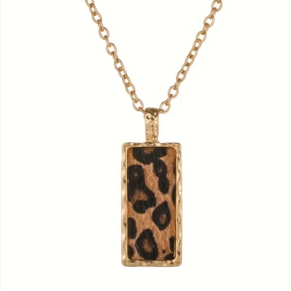Gold and Brown Leopard Print Pendant Necklace